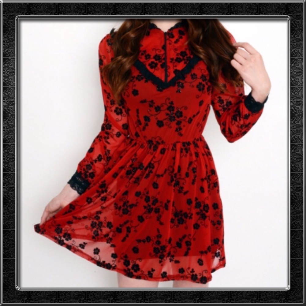 Victorian Black Rose Red Lace Dress